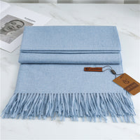 Women's Fashion Scarf Imitation Cashmere FYR330 13 Light Blue 190x68cm With Tassels