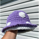 Cute Handmade Knitted Plush Mob Cap For Kids Purple