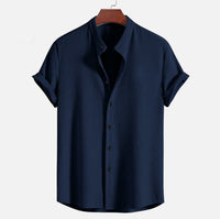 Short Sleeve Loose Shirt Top Summer Mens Clothing Navy Blue