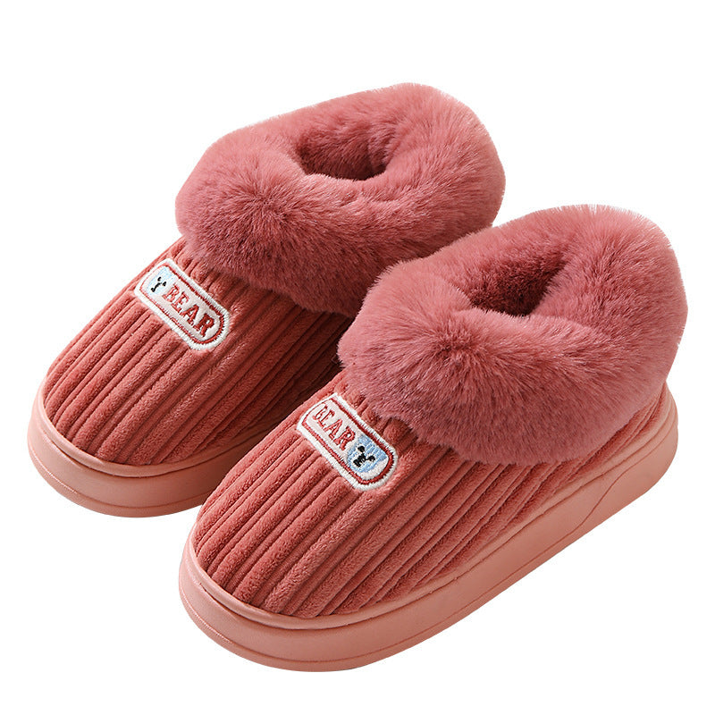 Warm House Slippers Covered Heel Cotton Shoes Indoor Thick-soled Non-slip Fluffy Slippers