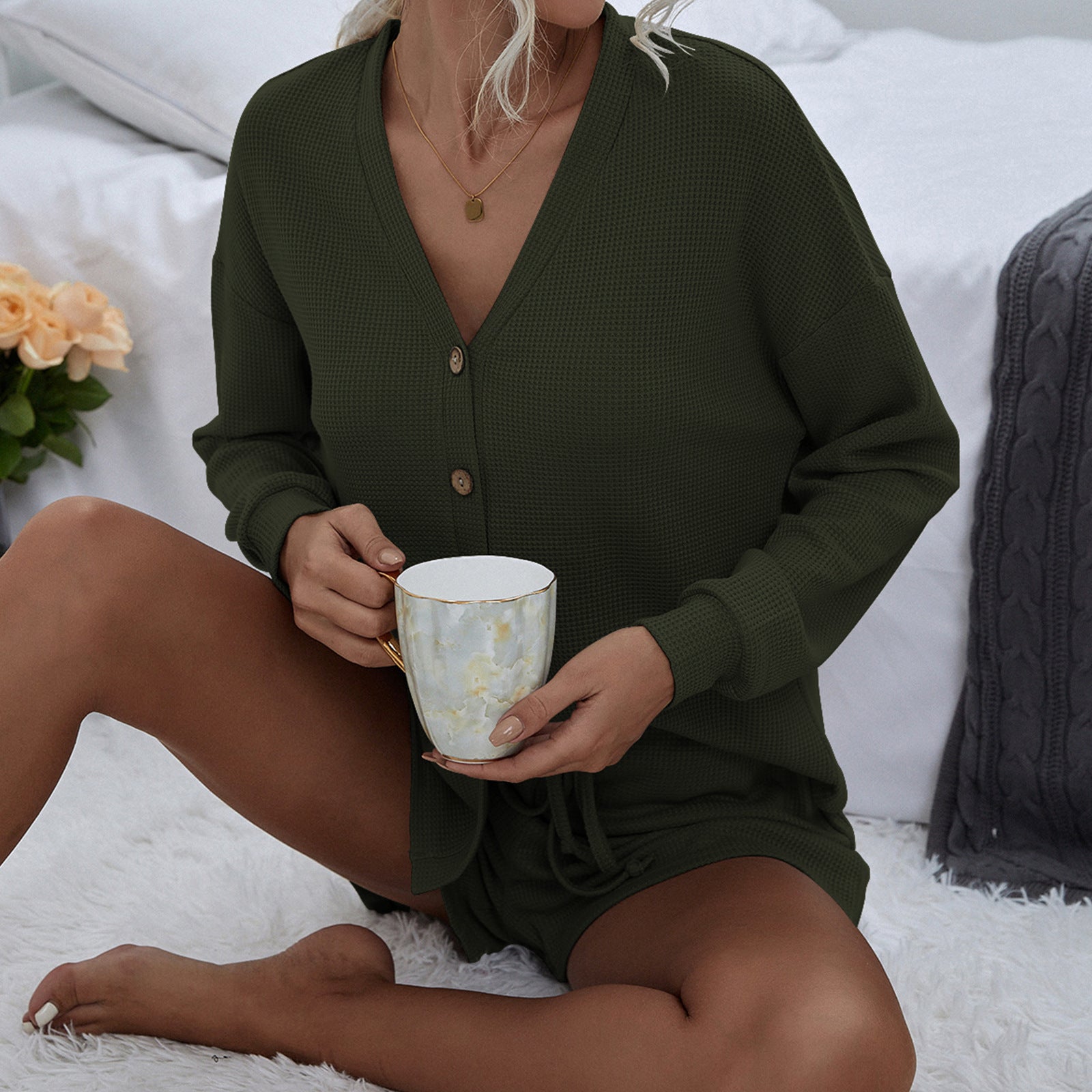 Two-Piece Loungewear Set For Women Army Green