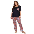 Women's Fashion Short Sleeve Shirt And Printed Pants Loungewear Set Orange