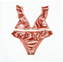 Women Ice Velvet Ruffle Bikini Sets Band Pink