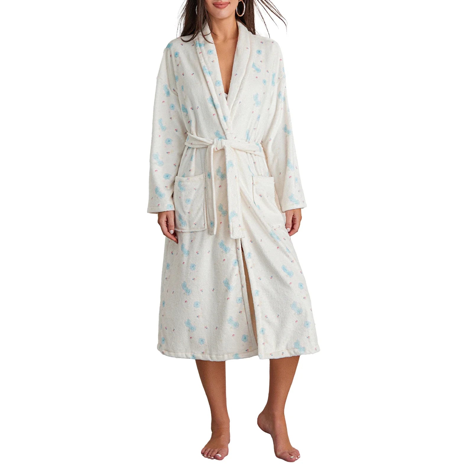 Women Flannel Robe Sleepwear Floral Print as shown picture4 S