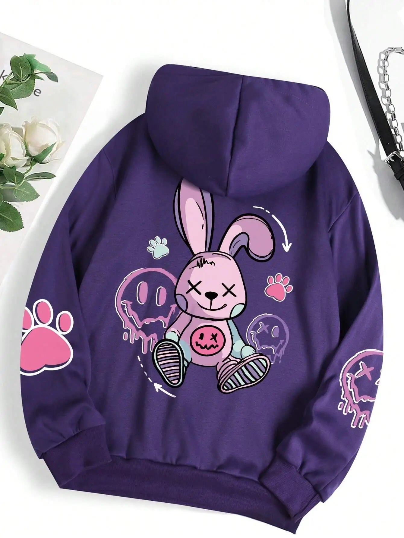 Casual Printed Female Hoodies Purple M