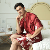 Mid-length Printed Artificial Silk Nightgown