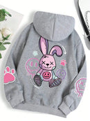 Casual Printed Female Hoodies Gray XL