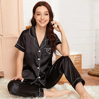 Spring women Silk Pyjamas set 0619B Black XL