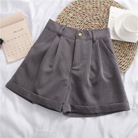 Solid Color All-match Roll-up Wide-leg Casual Shorts Gray