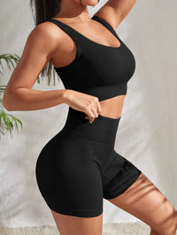 Seamless Ribbed Yoga Sets black L