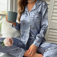 Spring women Silk Pyjamas set 27C Blue White S