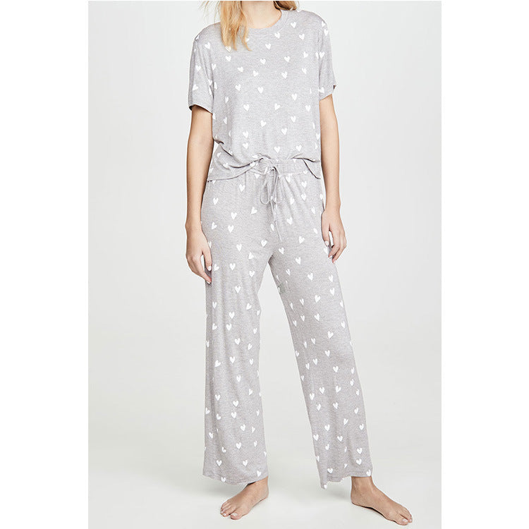 Two-piece Printed Short-sleeved and Pants Pyjamas Set For Women