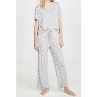 Two-piece Printed Short-sleeved and Pants Pyjamas Set For Women Grey