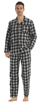 Mens Flannel Pajama Sets Grey Black Plaid XL