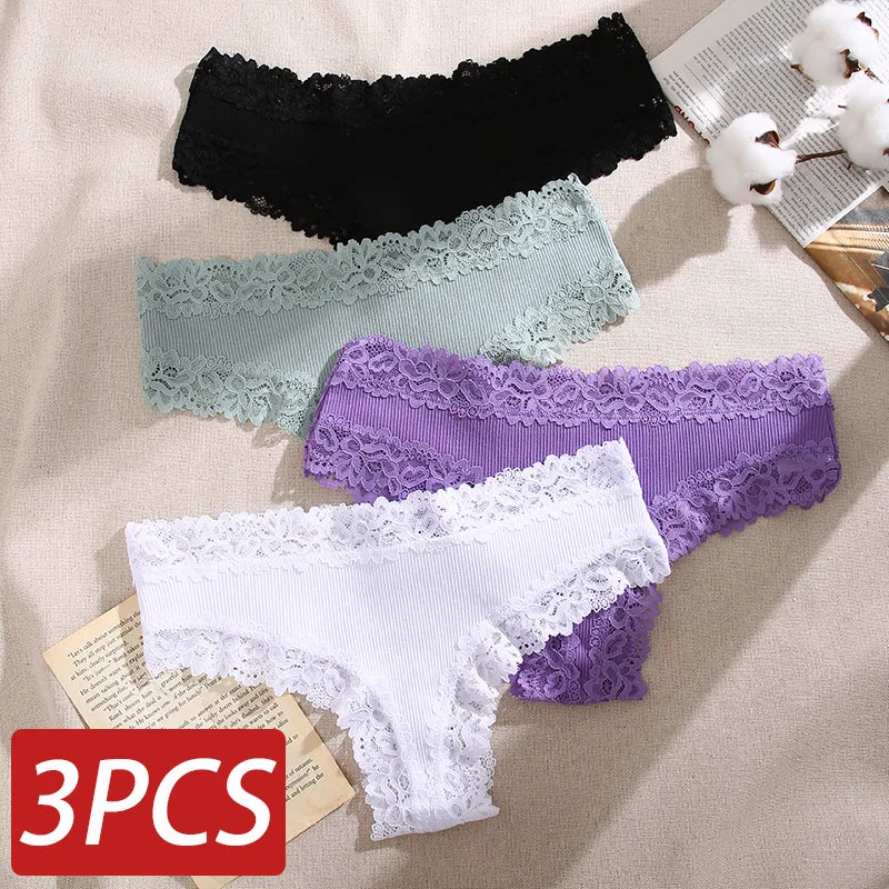 3PCS Lace Seamless Cotton Panties