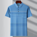 Men's Youth Polo Collar Stripes Real Pocket T-shirt Polo Shirt 1721 Blue