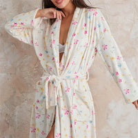 Women Flannel Robe Sleepwear Floral Print