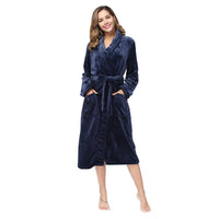 lapel bathrobe women robe navy blue S