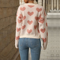 Casual Knitted Long-sleeved Pullover With Love Printed Design For Women