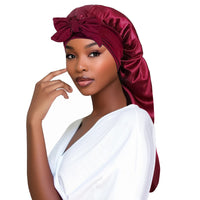 Women Bonnet Satin- Long Tail Red Wine