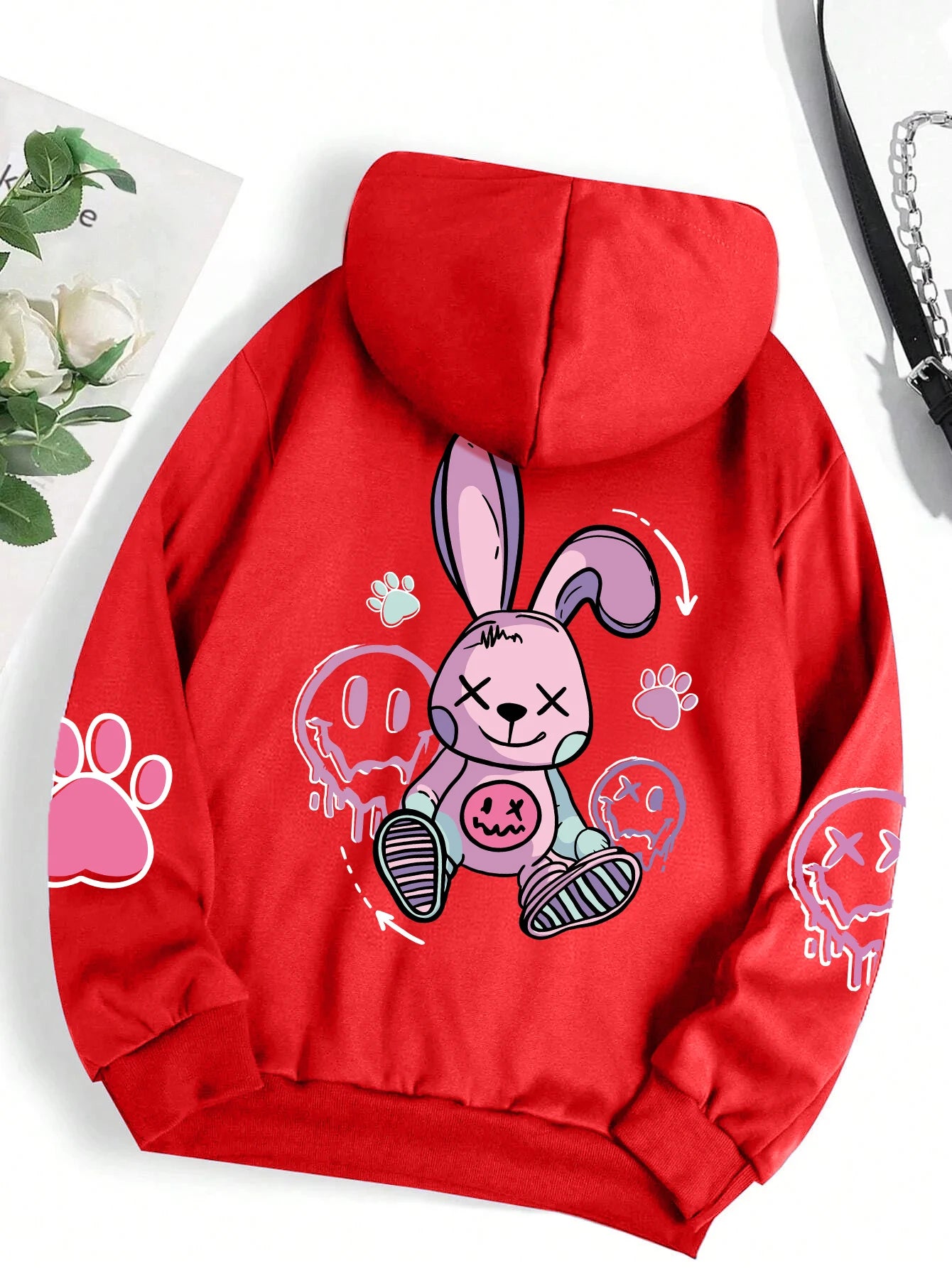 Casual Printed Female Hoodies Red S