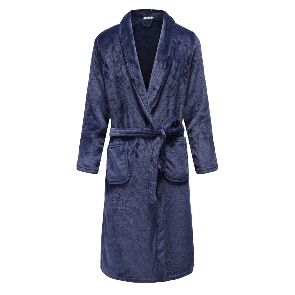 Flannel Robe Kimono Bathrobe Gown Navy Blue 10 M