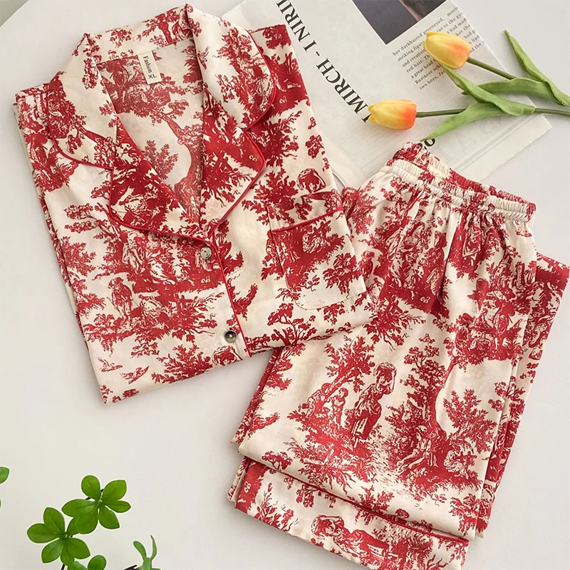 Fashion Print Flower 2PCS Pajamas Set