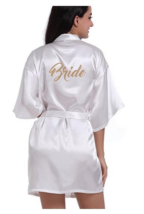 Silk Bridal Party Dressing Gown With Bride and Bridesmaid Print On The Back White Brid