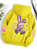 Casual Printed Female Hoodies Yellow XXL