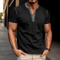 Short-sleeved Polo Shirt Summer Button V-neck T-shirt Tops Black