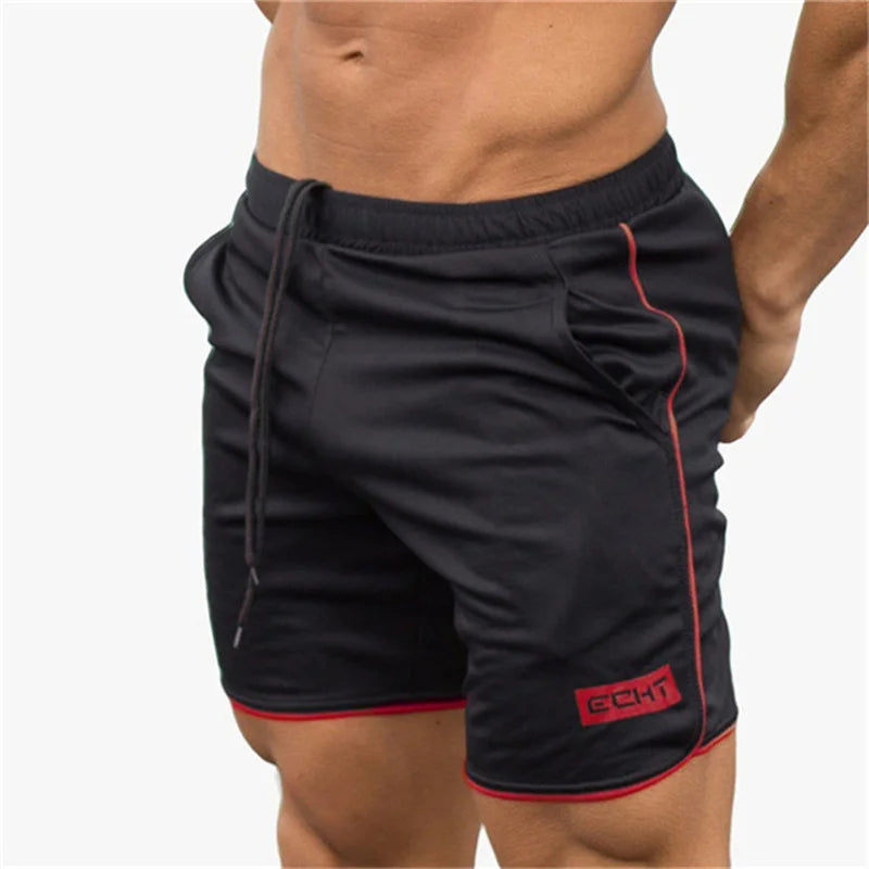 Men Fitness Shorts Black Red L