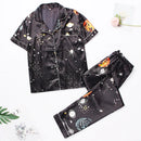 Spring women Silk Pyjamas set Black M