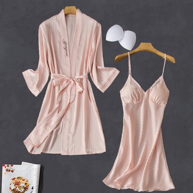 Satin chiffon strap nightgown Pink