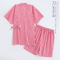 Cotton Washed Pyjamas Suit Womens striped watermelon red