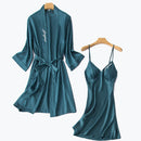 Satin chiffon strap nightgown Lake Blue