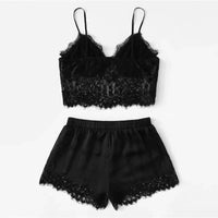 Two-Piece Silk Lingerie Pajama Set For Women Black