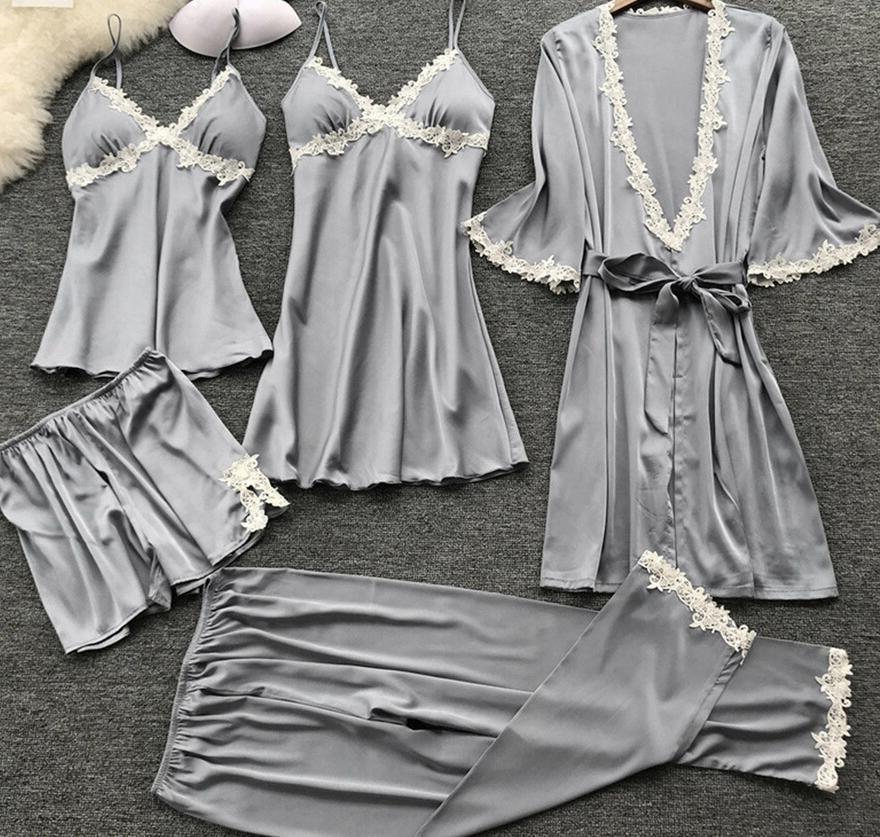 Bridal Dressing Gown Plus Size Home Wear Night Gown Bathrobe Grey