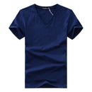 Men V Neck Cotton Short Sleeve T-Shirts Navy