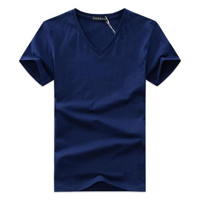 Men V Neck Cotton Short Sleeve T-Shirts Navy