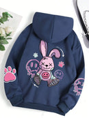 Casual Printed Female Hoodies Dark Blue S