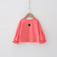 Adorable Korean-Inspired Puff-Sleeve T-shirt With Playful Love-Print Design Peach red