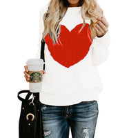 Spring and Autumn Themed Solid Color Pullover Sweater With Love Printed For Women White