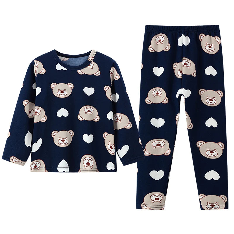 2-piece children's cute bear long-sleeved set Navy Blue 120