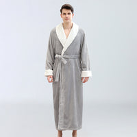 Plus Size Long Bathrobe Coral Fleece Full Length Pajamas Light Grey