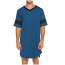 Men's Short Sleeve V-Neck Stitching Pajamas Blue