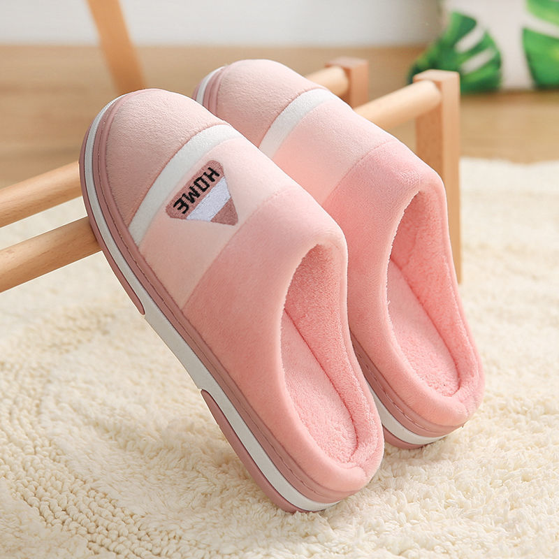 Thick Bottom Plus Velvet Non-Slip Plush Cotton Slippers Pink