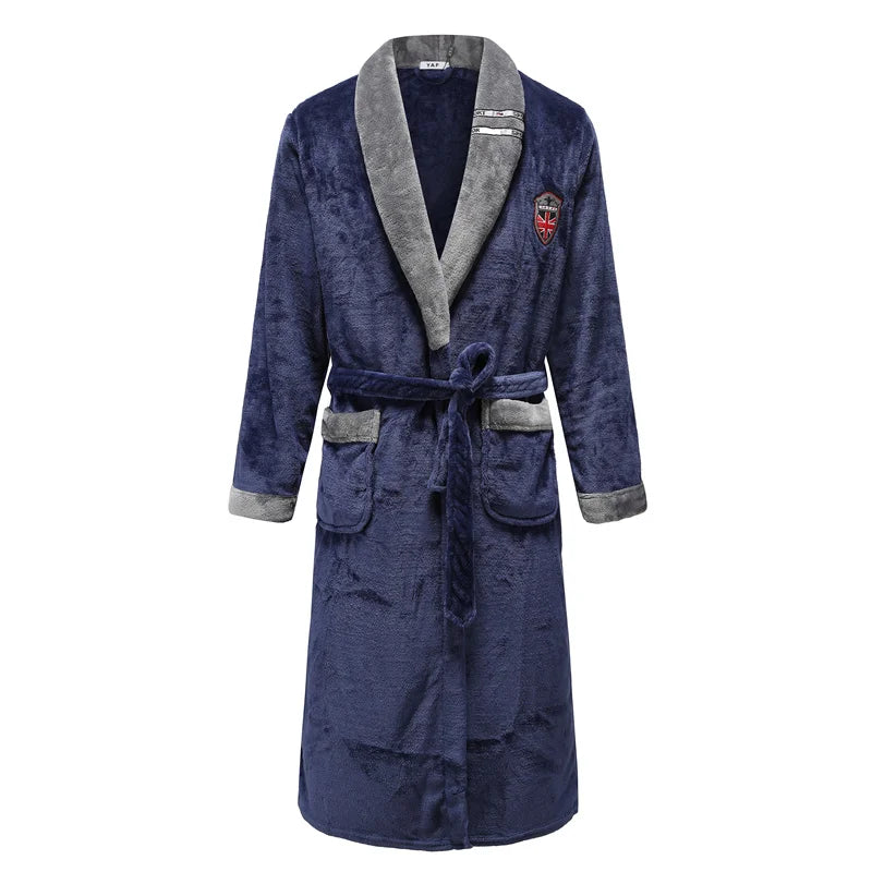 Flannel Robe Kimono Bathrobe Gown Navy Blue 8 XL