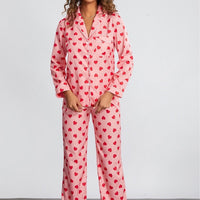 Cute Thin Loungewear Suit With Printed Little Hearts For Women