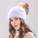 Angola Rabbit Fur Hat For Girls Blue White M