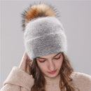 Angola Rabbit Fur Hat For Girls Grey M